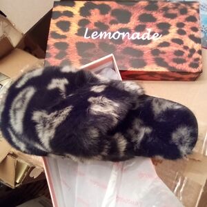 Lemon Black and Gray Plush Slippers